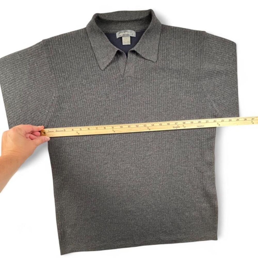 Eddie Bauer 100% Merino Wool Gray Collared Sweater Men's Large Luxury Knit - Picture 3 of 5
